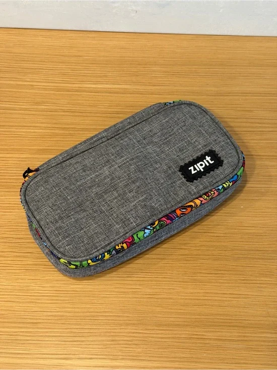 ZIPIT Grey Pencil Pouch, Pen Organizer, Wide Opening with Secure Zipper Closure