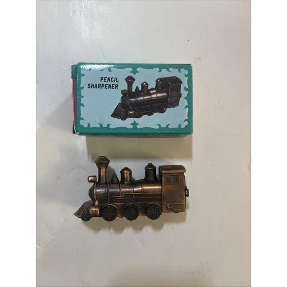 Vintage Bronze Die-Cast Metal Train Engine Sharpener Locomotive /w Box #9611 EUC