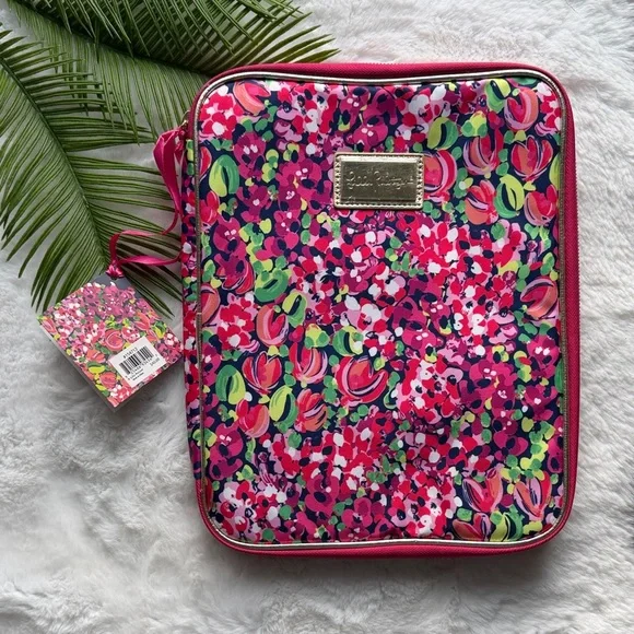 NWT Lilly Pulitzer Floral Pink, Green Zipper Folio