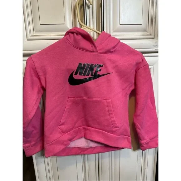 Nike Girls Club Fleece High Low Pullover Hoodie Sweatshirt Pink Black Size Large