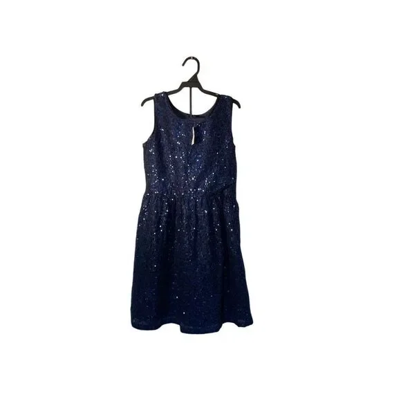 NWT gap girls, festive navy blue sequin A-line dress, 12