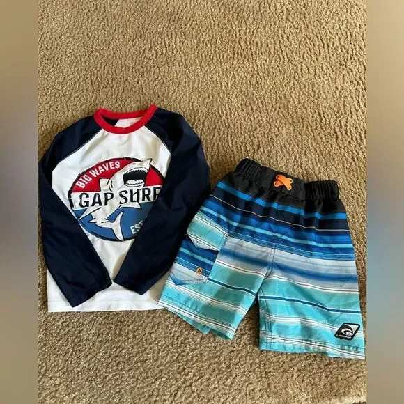 Set of Boy Swim Shorts (4T) & Gap Waterash Guard Top (5)