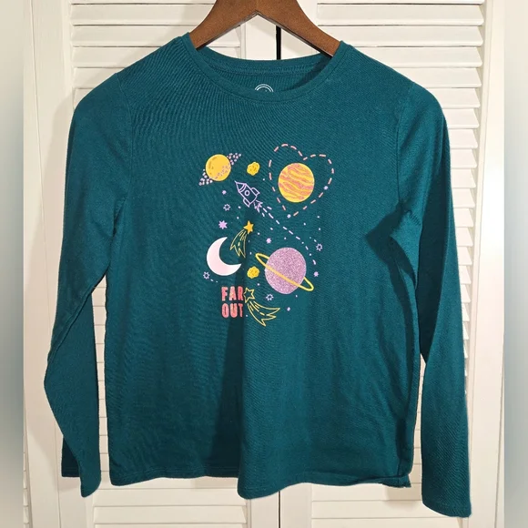 Wonder Nation Long Sleeve Planet Rocket Far Out Tee Sz 14/16
