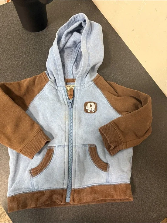 Old Navy Light Blue and Brown Hooded Zip Sweatshirt 2010