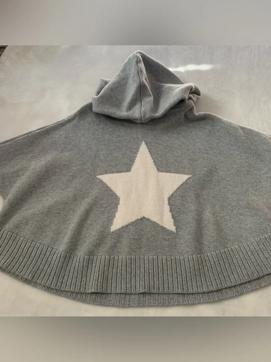 Baby GAP Cotton Hooded Star Poncho - Grey & Cream Size 4