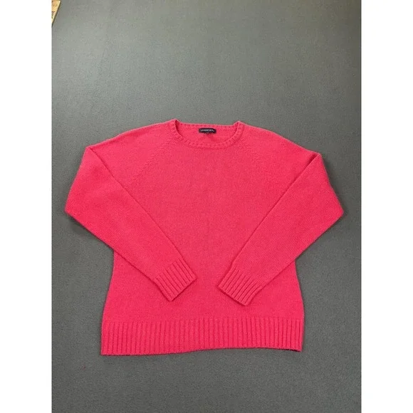 Lands' End Sweater Girls 10-12 Pink Wool Cashmere Angora Knit Pullover Crew Neck