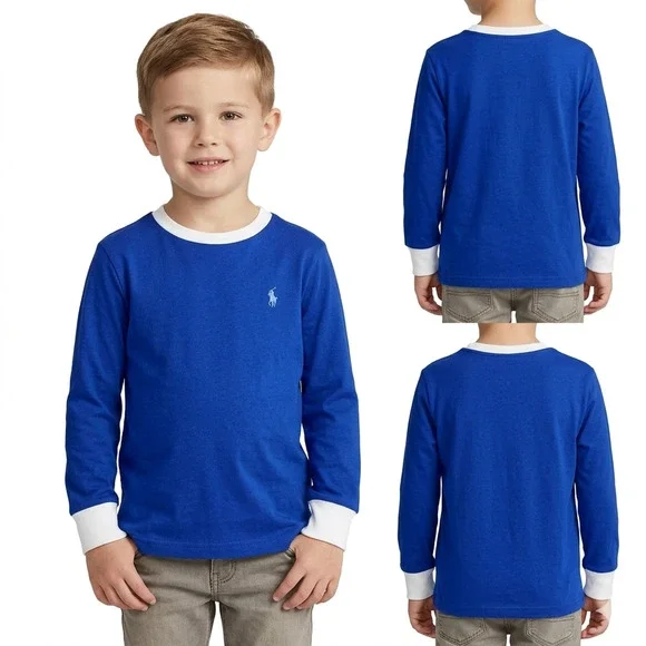 Polo Ralph Lauren Boys Shirt Size 4 Blue Long Sleeve T-Shirt Crew Neck NWT