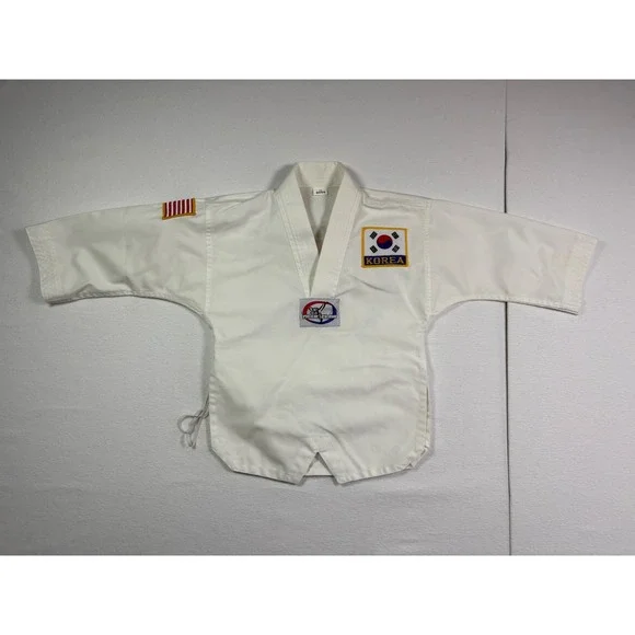 Tiger Claw Kids White Taekwondo Martial Arts Dobok Top Korea USA Patch Size 0000