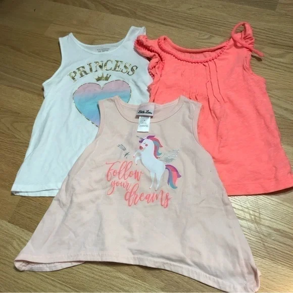Size 5 Tank Top Sleeveless Blouse Shirt Bundle Lot Princess Unicorn Orange Pink