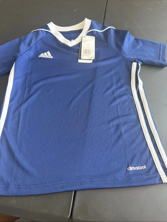 adidas Blue Kids' Short Sleeve Climacool Soccer Jersey with White Trim