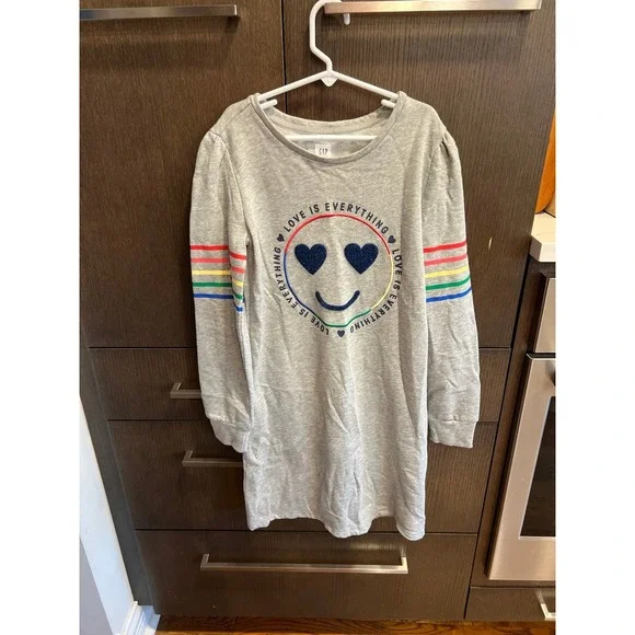 Gap Girls'‎ Love is Everything Rainbow Grey Sweatshirt Dress size 10-12