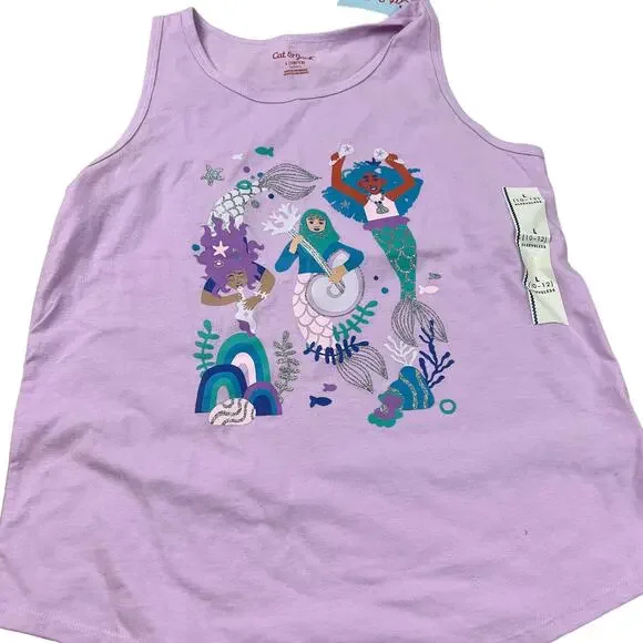 Cat & Jack Girls' Violet Purple Mermaid Printed Tank Top - Size XS - NWT
