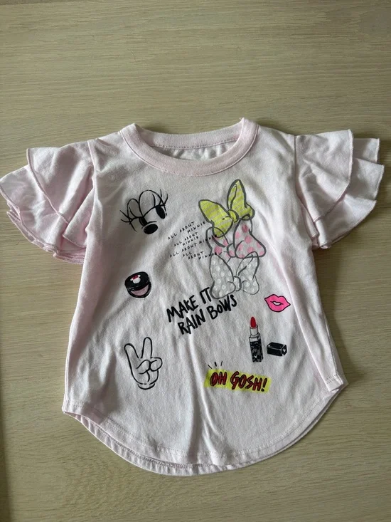 Disney x Chaser Girls' Light Pink Minnie Graphic Ruffle-Sleeve Tee