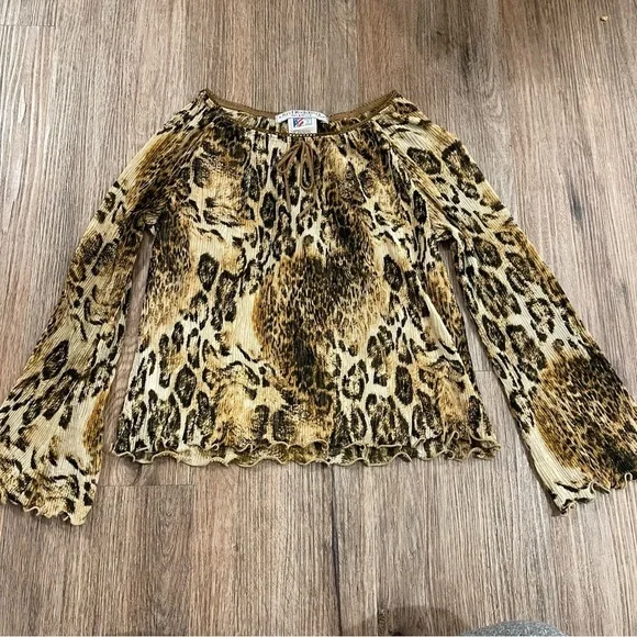 Vtg Just Kidding La Belle Blouse Girls Sz XL Animal Print Y2K 90s Made In USA