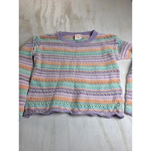 Jumping Beans Kids Size 8 Pastel Rainbow Stripe Knit Sweater Boho Cottagecore