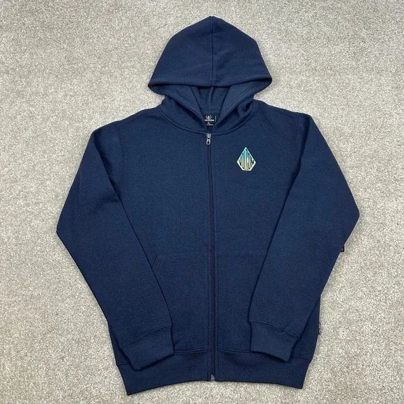 Volcom Boys Motorin Zip Fleece Hoodie Navy Blue True To This Graphic Size L NWT