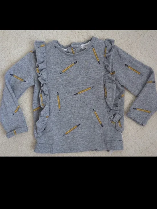 Girls' Gray Pencil-Print Ruffle Sweatshirt