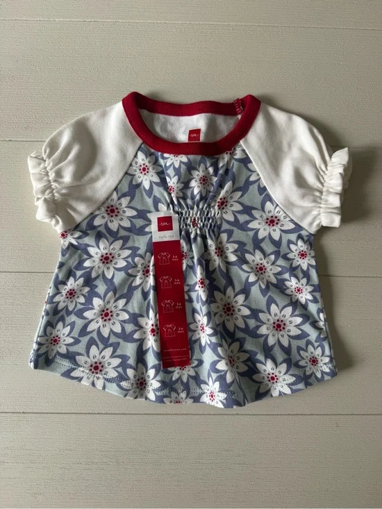Tea Collection Daily Tea 3–6 Months Floral Shirt Red Blue 100% Cotton NWT