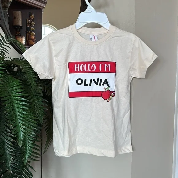Brand New Hello I’m Olivia 100% Cotton Cream Short Sleeved Girls T-Shirt