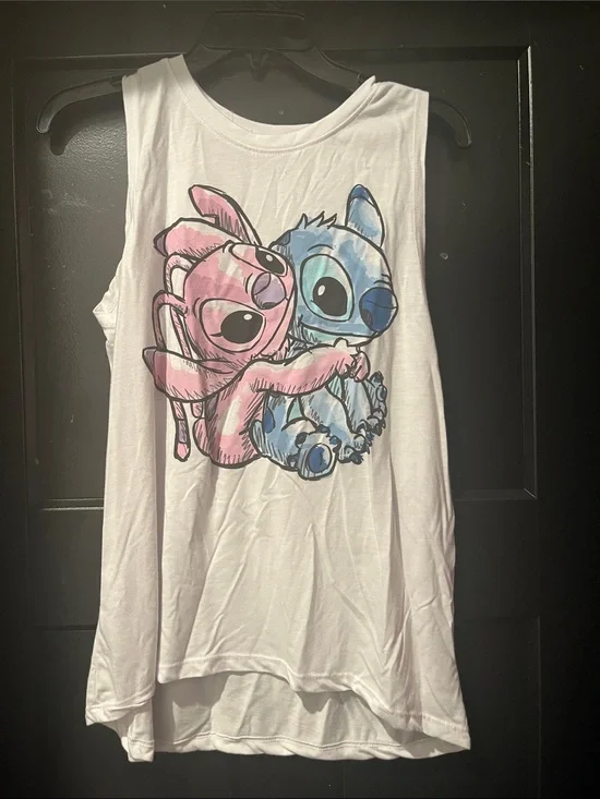 Girls White Tank Top with Pink & Blue Character Print