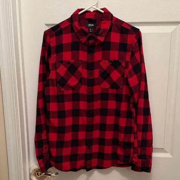 Urban Outfitters Red and Black Checkered Youth XL shirt.