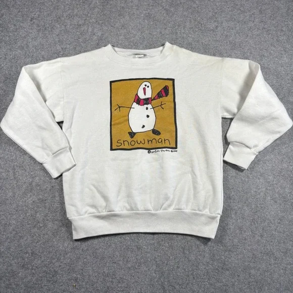 Vintage 1994 Bang on the Door Snowman Sweatshirt Kids Large 14-16‎ White 90s USA