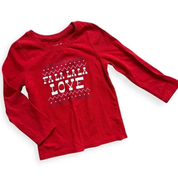 Youth Girls Cat & Jack Fa La La Love Christmas Long Sleeve Graphic Tee Shirt 3T