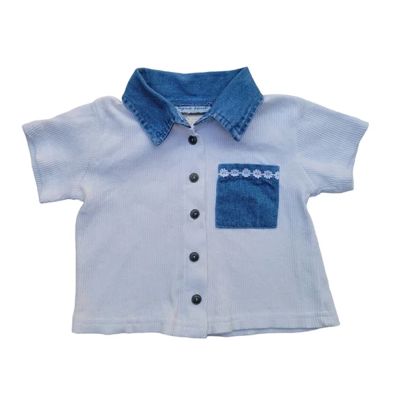 Aqua Blues vintage late 1990s/early 2000s denim and white collared top