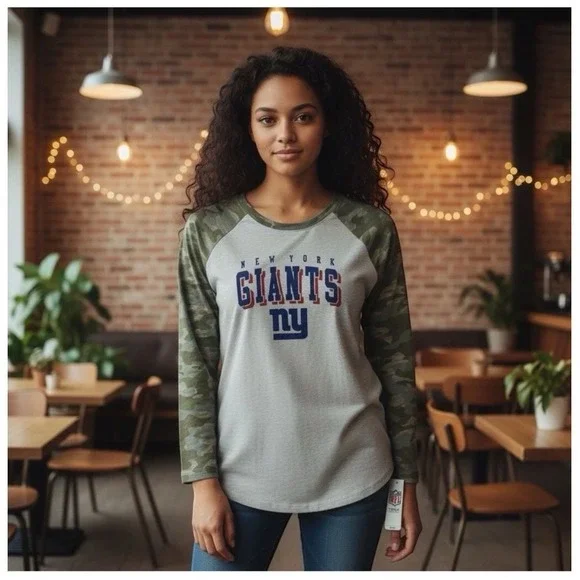 NFL Team Apparel Girls New York Giants Camo‎ Raglan Long Sleeve Shirt XL 14/16