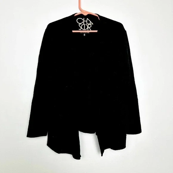 Chaser NWOT Girls Open Front Knit Cozy Classic Relaxed Cardigan Sweater Black 6