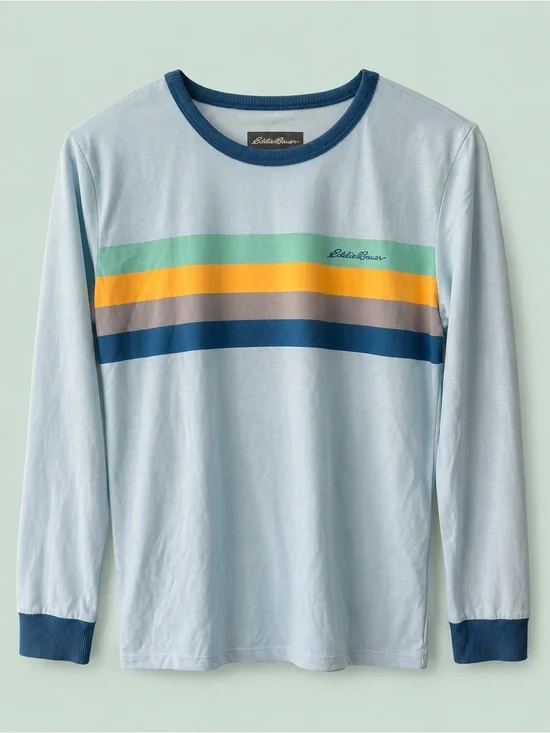 Eddie Bauer Light Blue Long Sleeve Tee with Multicolor Stripes