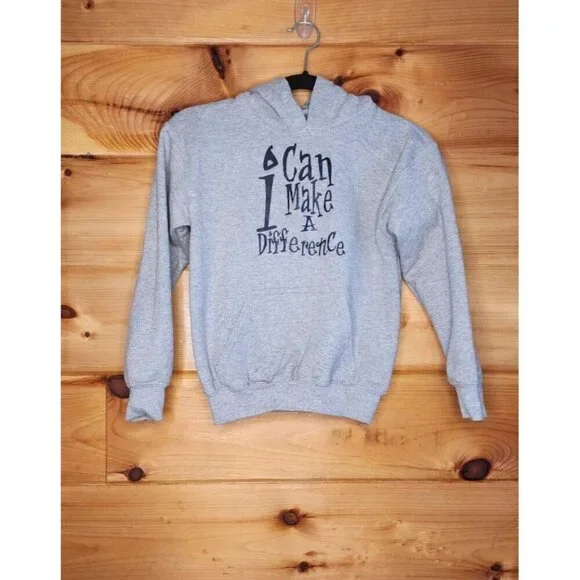 Gildan Kids Size Small Unisex Hoodie I Can Make a Difference Gray