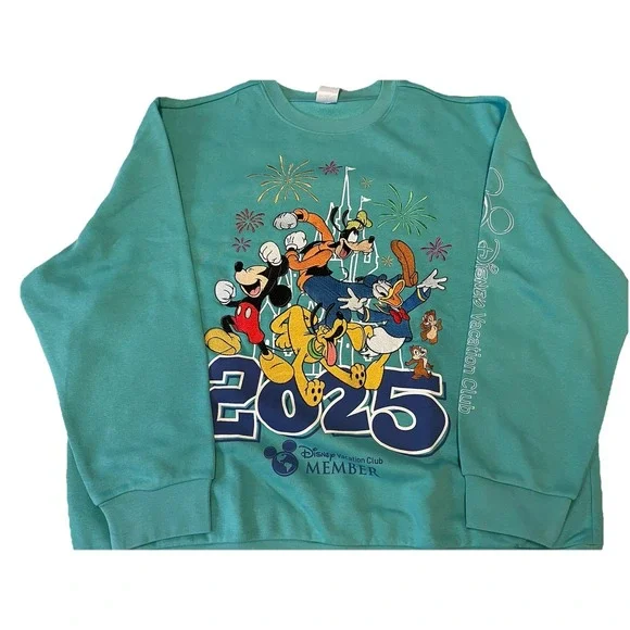 Disney Vacation Club Member 2025 Mickey‎ & Friends XL Turquoise Sweatshirt [NWT]