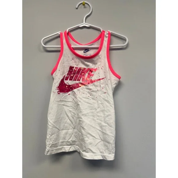 Nike Girls White Pink Splatter Graphic Logo Tank Top 3T 90-96cm C206-A4F