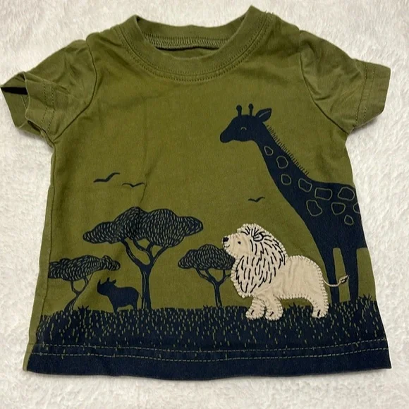 Cute Carters safari animals T shirt for 0-3 month baby Short sleeve Hunter green