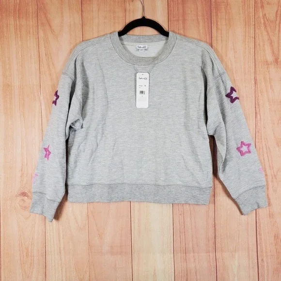 Splendid‎ Girls Sweatshirt 12 Heather Gray Cotton Pullover Heart Puff
