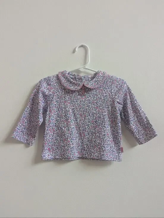 Jojo Maman Bebe Long Sleeve Shirt 6-12m Baby Girls Purple Floral Dainty