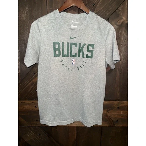 Nike Milwaukee Bucks Boys Large‎ 14/16 Dri-Fit T-Shirt Gray Graphic Tee