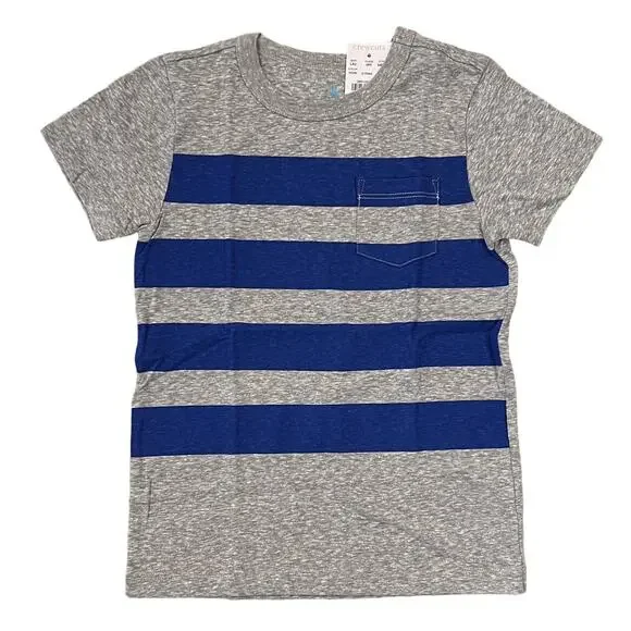 NWT J. Crew Boys' Grey and Blue Striped Pocket Crewneck T-Shirt