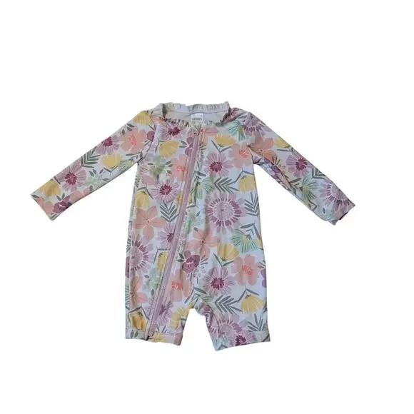 CARTER'S floral ruffled long sleeve baby girls swim suit, 9 Mos