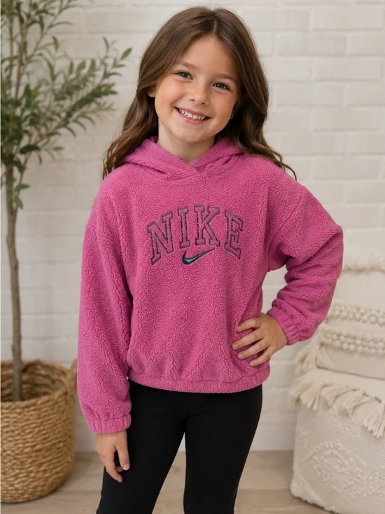 Nike Youth Pink Sherpa Hoodie with Embroidered Logo
