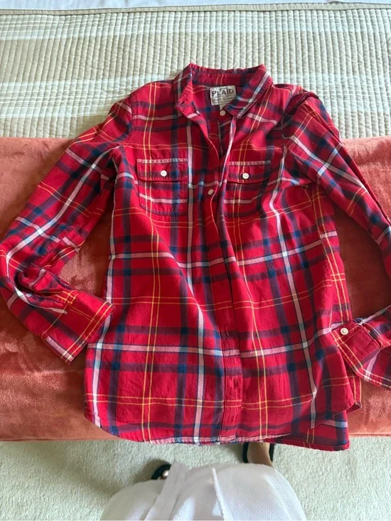Old Navy Red Plaid Button-Down Shirt for Kids
