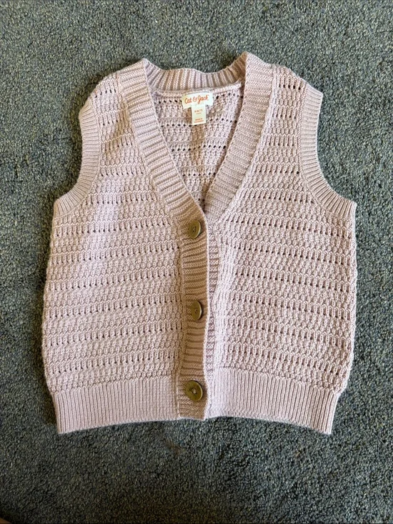 Cat & Jack Pale Pink Crochet Button Vest