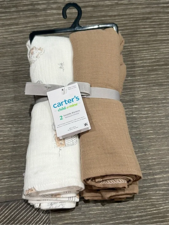 NWT Carter's White Printed & Camel Swaddle Set