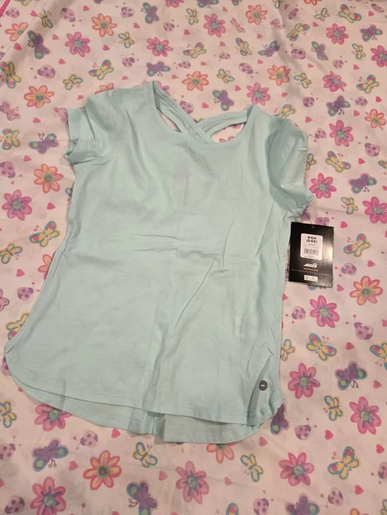 Avia Girl's Light Aqua Cross-Back Short Sleeve Tee