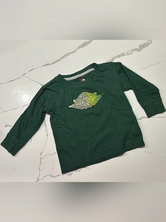 AIR JORDAN Vintage Green Cotton Boys Basketball Long Sleeve T-SHIRT Toddler 2T