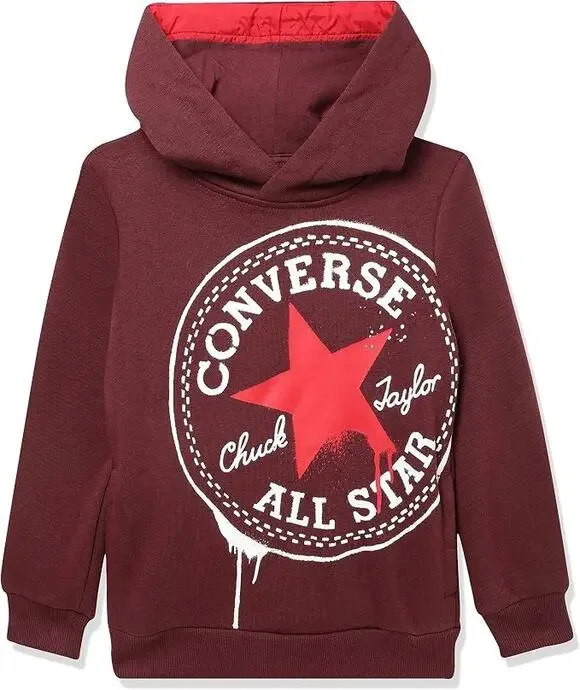 Converse Kids Medium Maroon Chuck Patch Spray Pullover Hoodie Streetwear I2-10