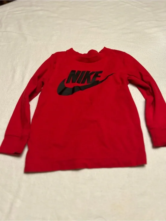 Nike Red Long-Sleeve Tee with Black Swoosh Logo. Great condition