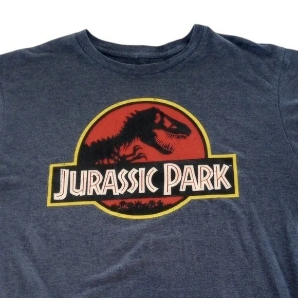 Jurassic Park T Rex Mens T-Shirt Size Large Crew Neck Short‎ Sleeve Blue