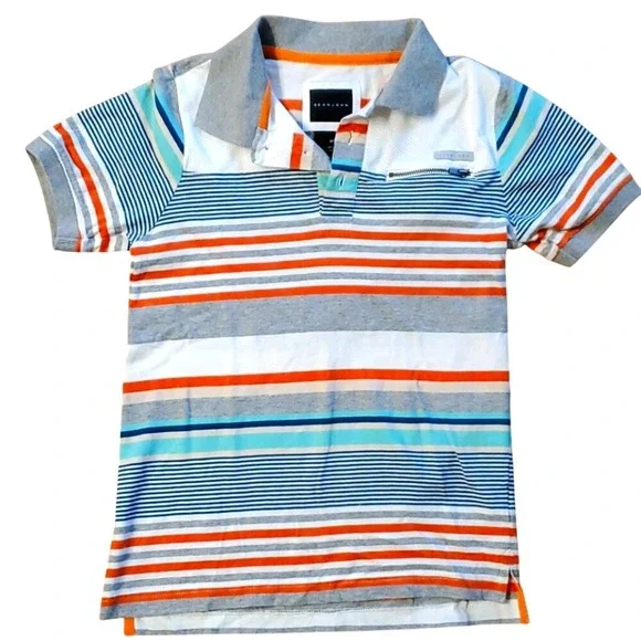 Sean John Boys Striped Orangle and Grey Short Sleeve‎ Polo Shirt Size Medium